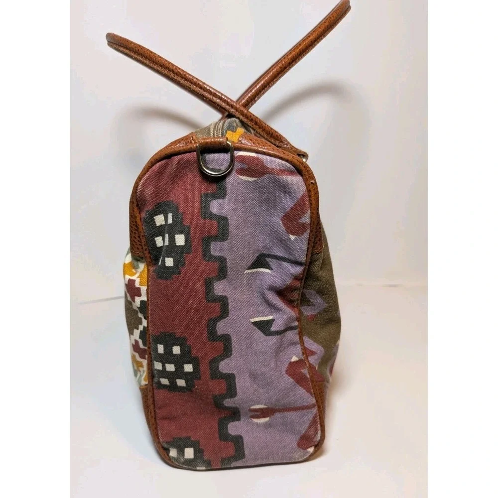 Vintage Sierra Collection Dallas Southwest Weekender Tote Bag Leather Trim 1980s